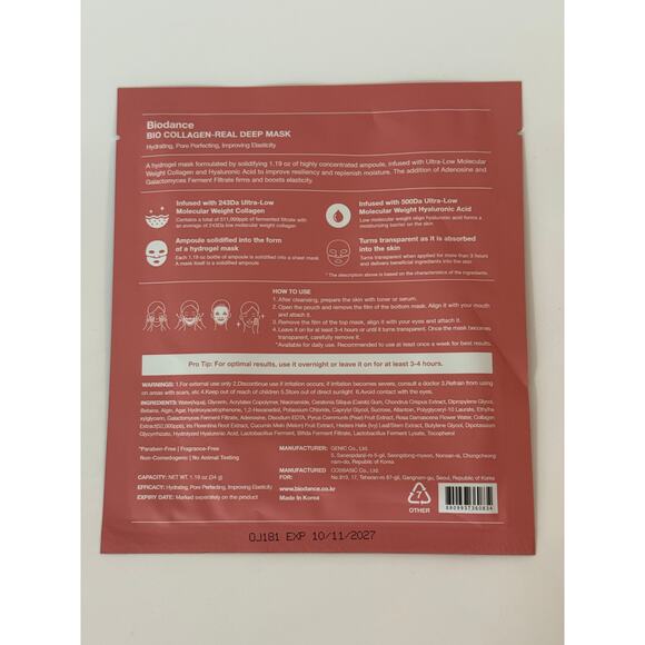 Biodance Face Masks Pore Perfecting Improving Elasticit 1.19 Oz(34g) Set of 7 - Picture 2 of 5